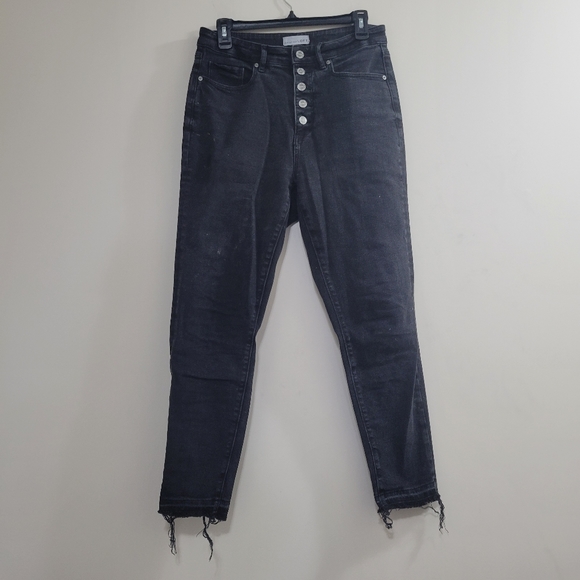 Loft high rise button fly curvy skinny jeans raw hem - Picture 1 of 5